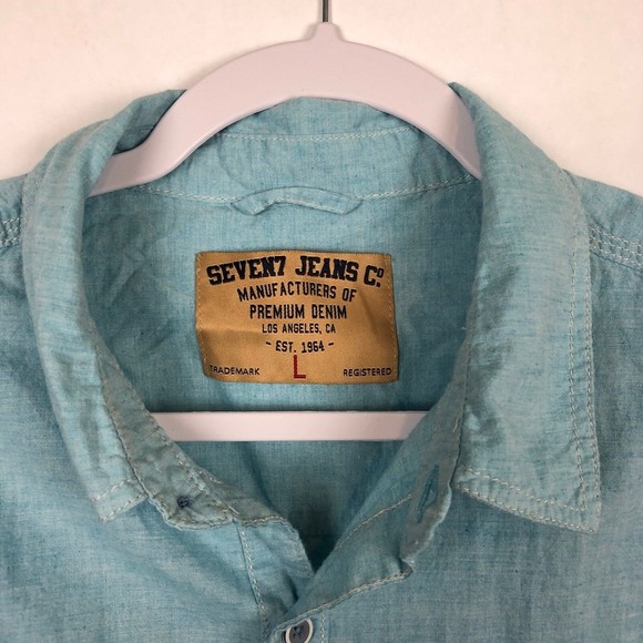 Seven7 Jeans Co Mens Button Down Short Sleeve Size L  (BM1) - Picture 4 of 5